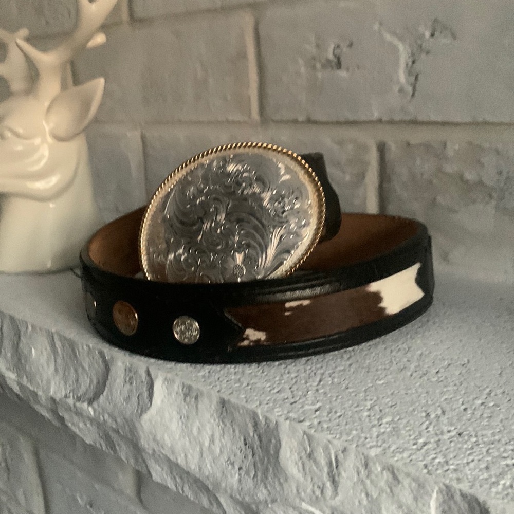 Vintage western genuine leather and cowhide belt.  BUCKLE NOT INCLUDED